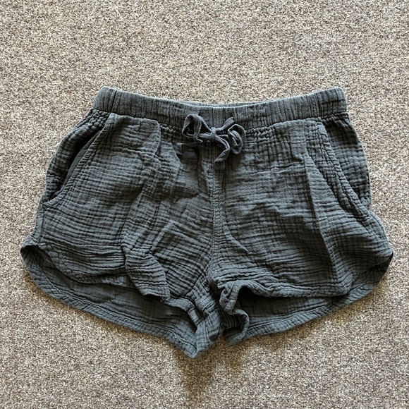 Dark Grey 2 Piece Sleep Set Short Sleeve Top + Drawstring Shorts Size XS Pajamas - Picture 3 of 12